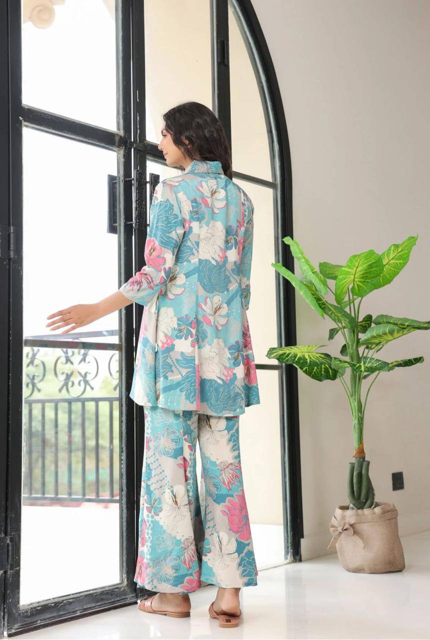 Premium Muslin Co-ord Set for Women in Blue