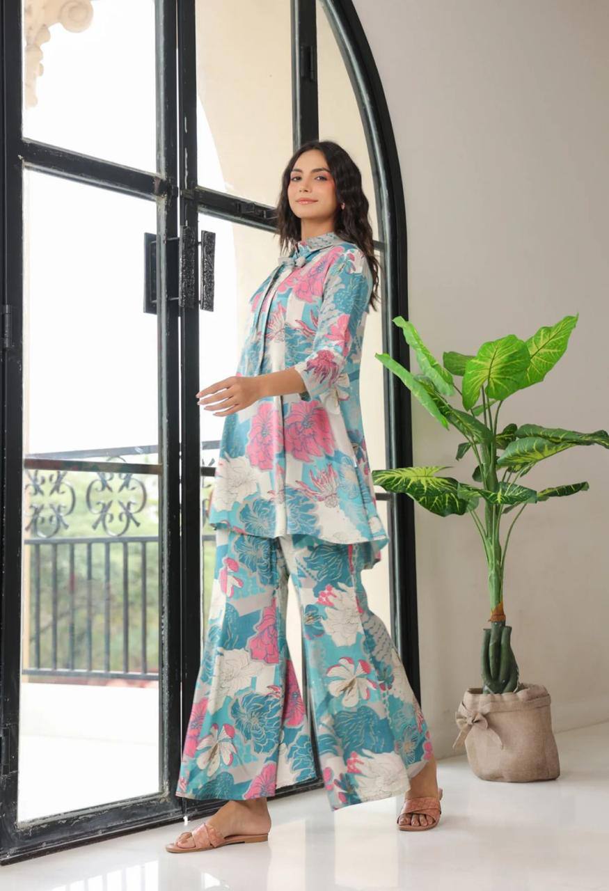 Premium Muslin Co-ord Set for Women in Blue