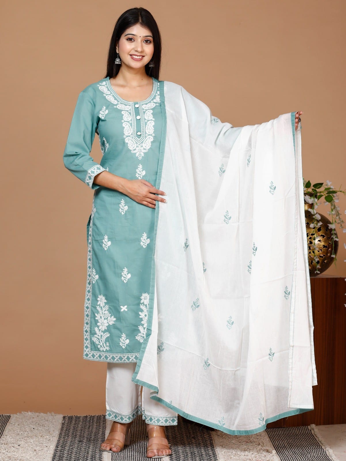 Cotton Kurta Pant And Mulmul Dupatta