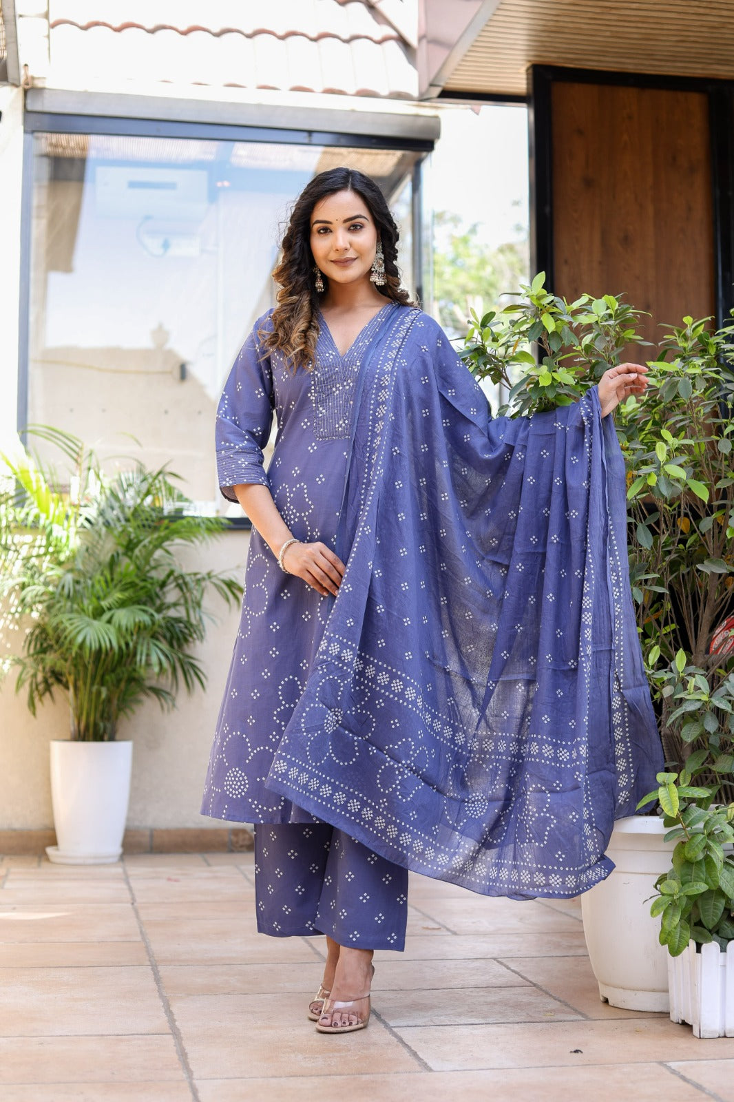 Indolady A-Line Printed Suit Set – Elegant & Comfortable!